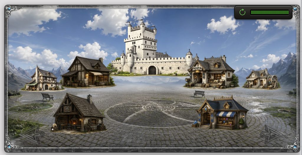 Центральная площадь Korvail: замок, кузница, почта, лавки
